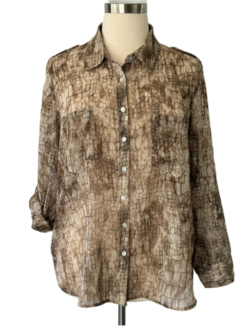 Chico's size 18-20 Button Down Shirt Brown Beige Animal Print (Chico’s 4)